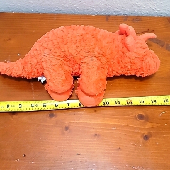 MANHATTAN LITTLE JURASSICS ORANGE TRICERATOPS DINOSAUR 13 LONG PLUSH TOY - Picture 6 of 6